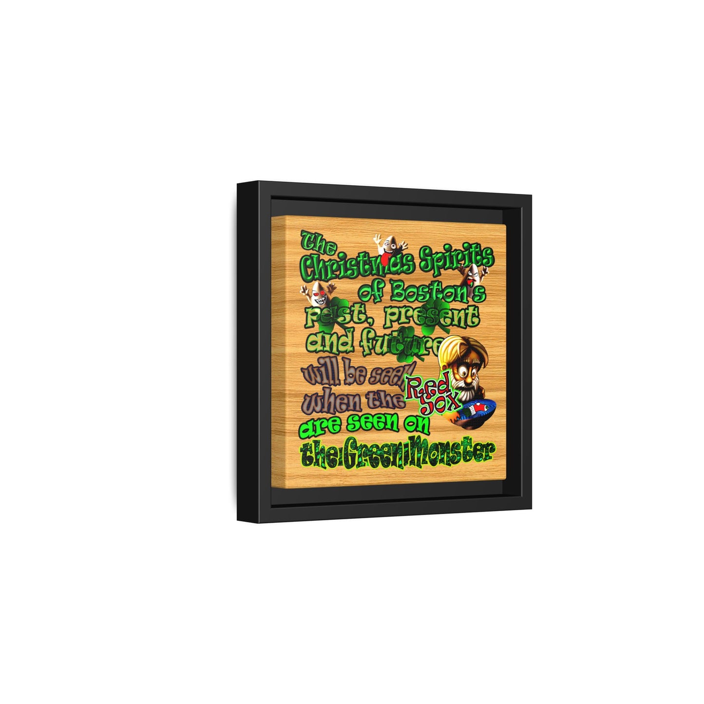 christmas spirits of boston - framed canvas art (butterscotch wood finish)