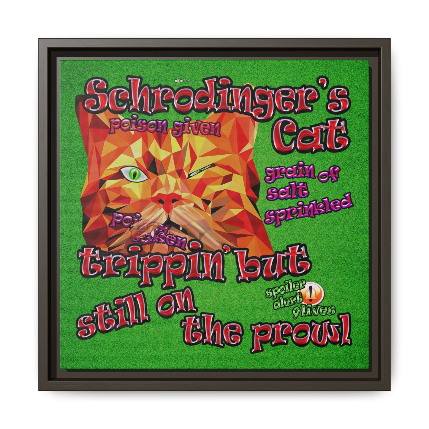 schrodinger's cat - framed canvas art (green turf)