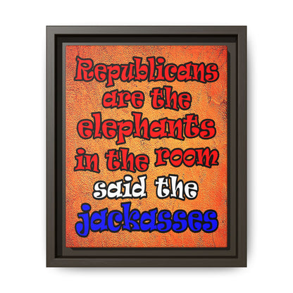 donkeys and elephants - framed canvas art (burnt orange)