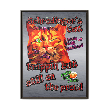 schrodinger's cat - framed canvas art (brushed nickel)