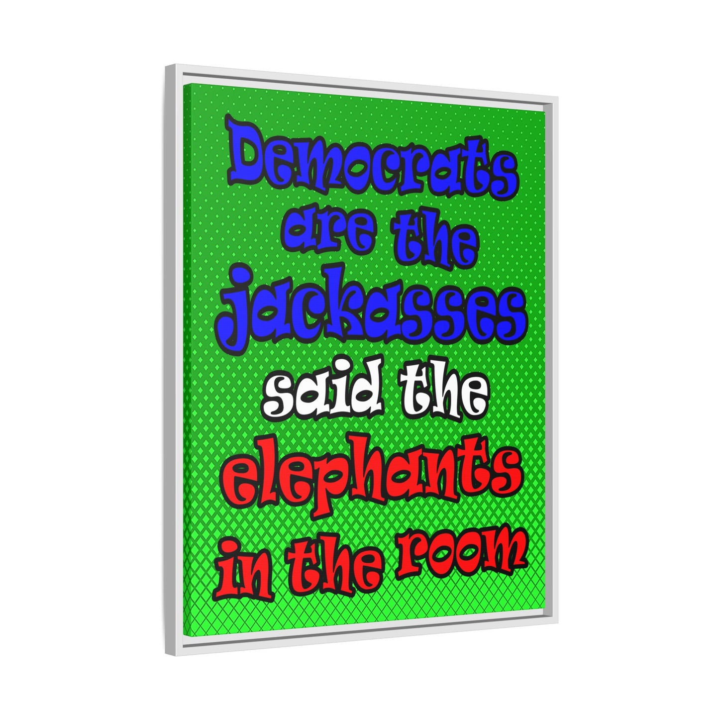 donkeys and elephants - framed canvas art (logo green)