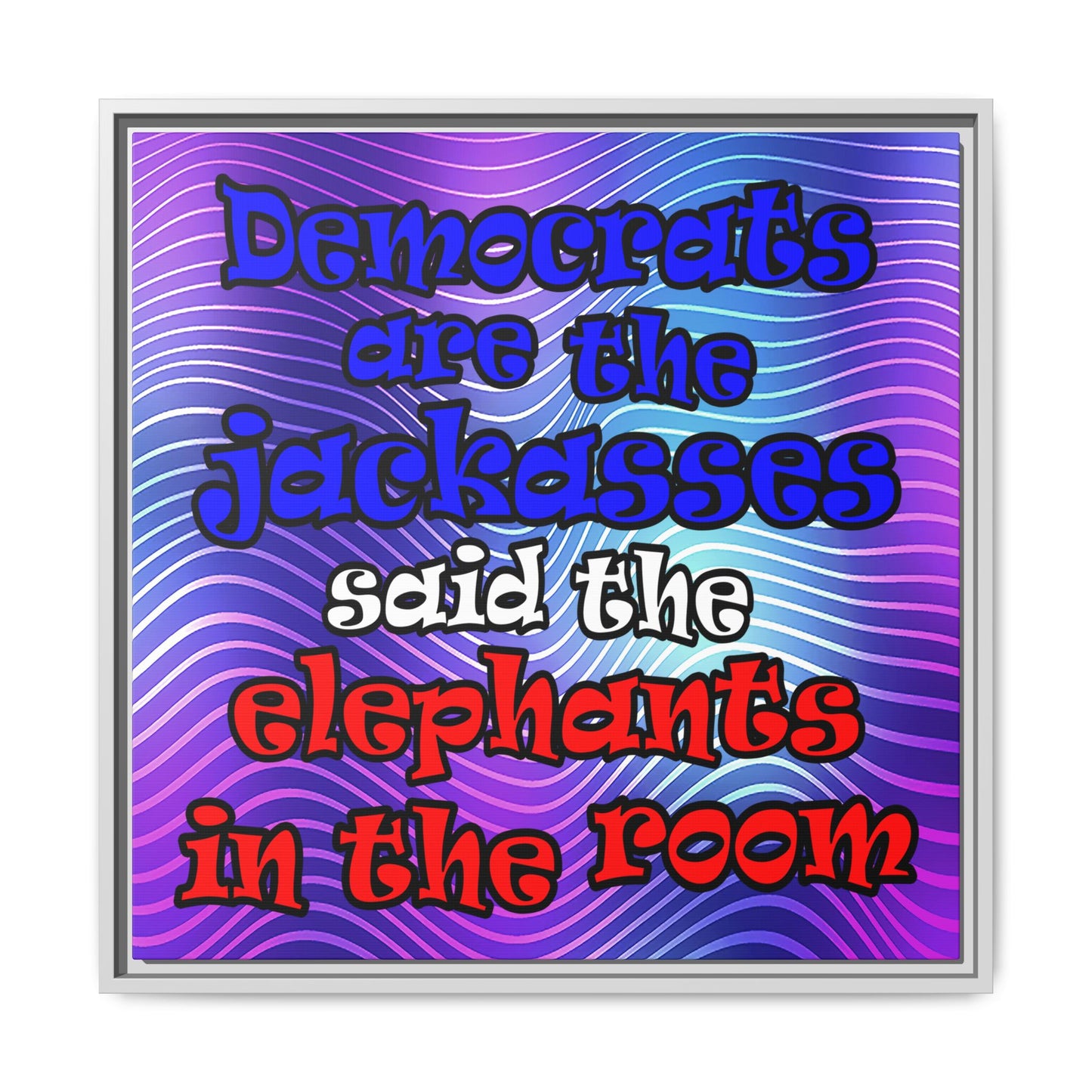 donkeys and elephants - framed canvas art (purple wave)