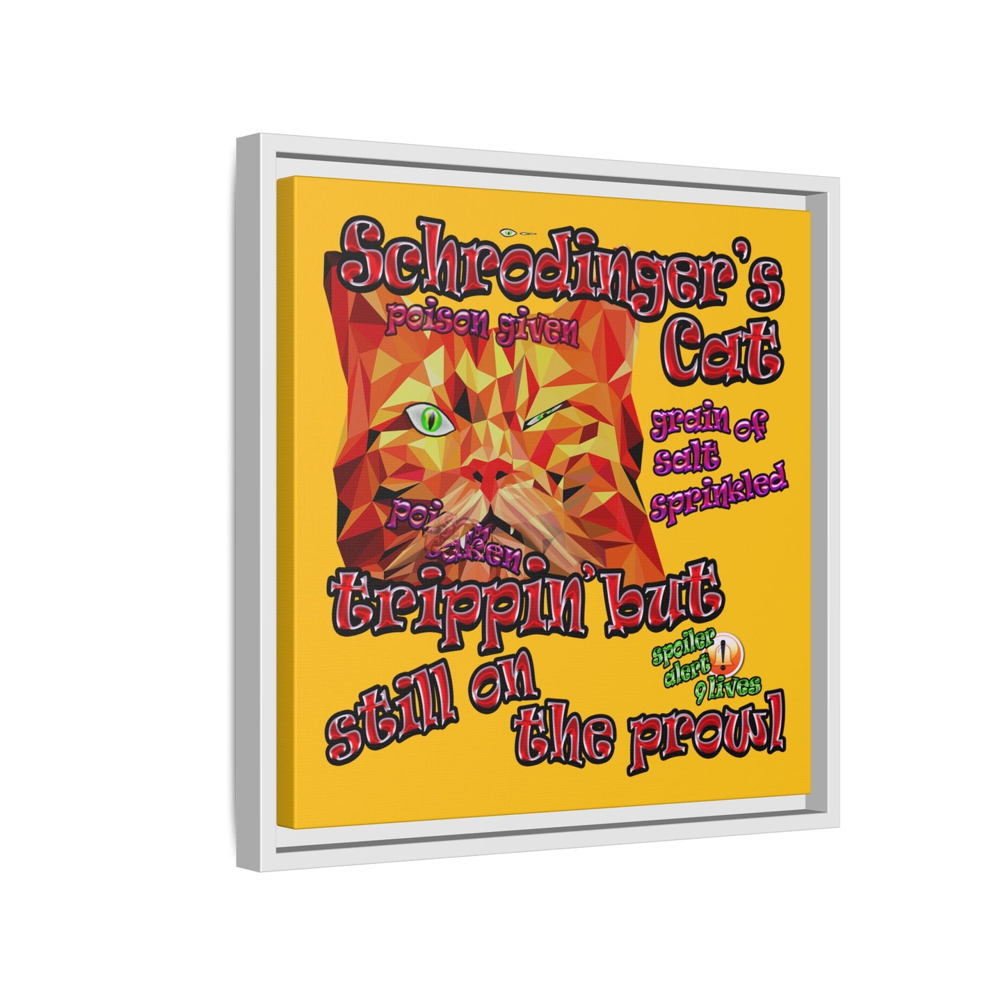 schrodinger's cat - framed canvas art (yellow)