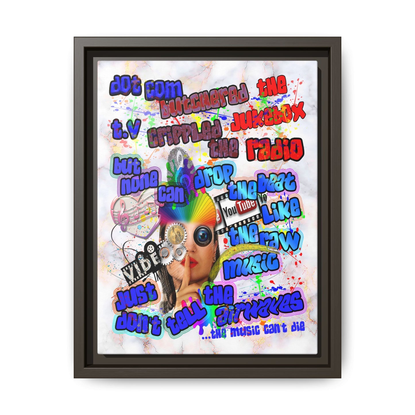 drop the beat - framed canvas art (white marble)