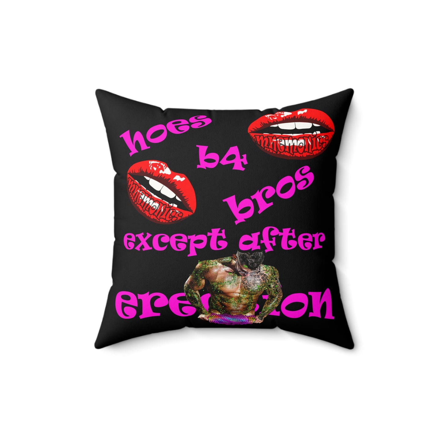 hoes b4 bros - Faux Suede Square Pillow - (black)