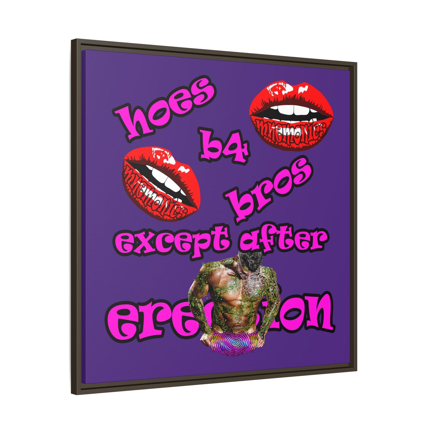 hoes b4 bros - framed canvas art (purple)