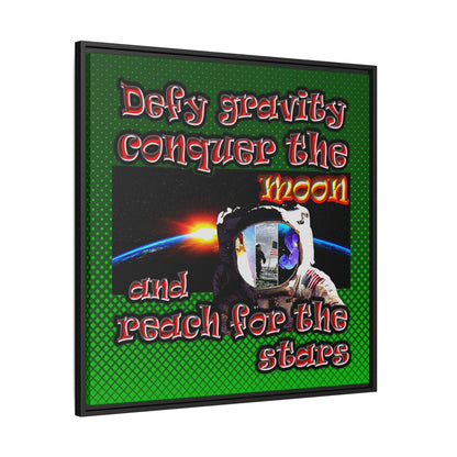 defy conquer reach - framed canvas art (logo green)