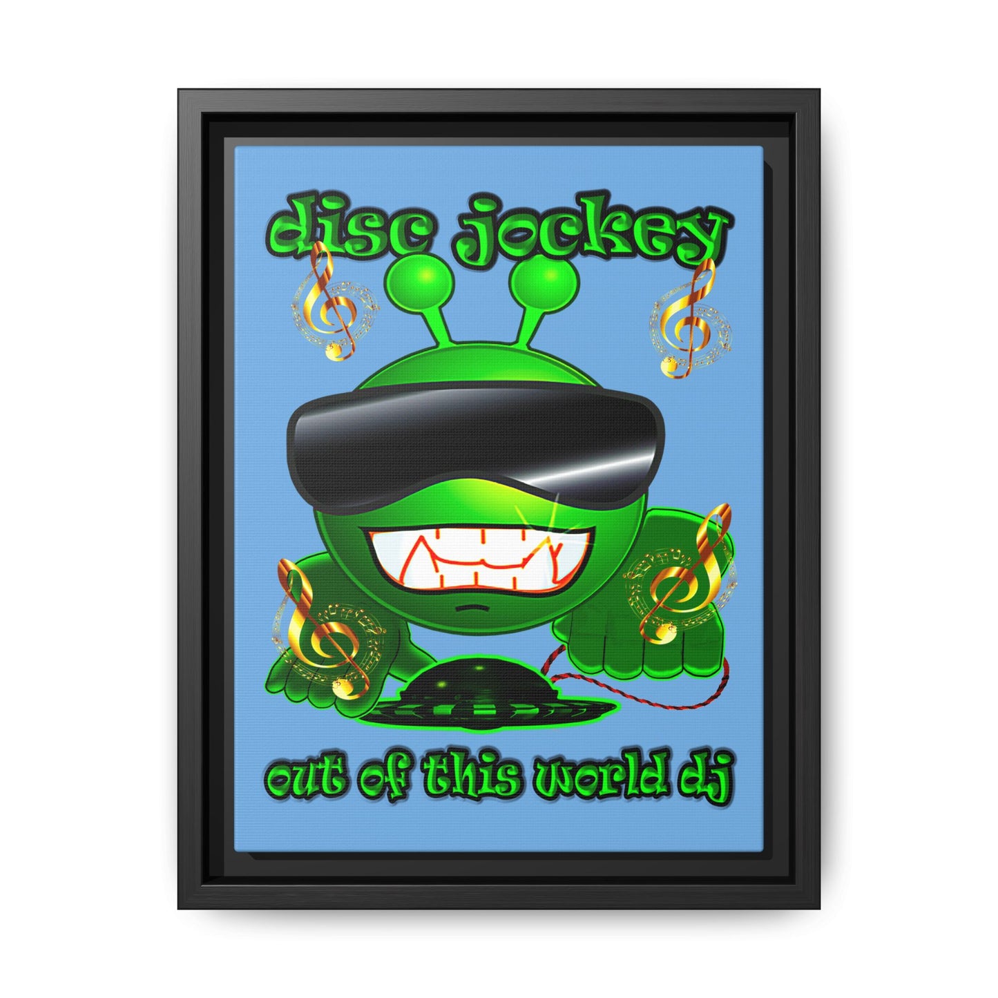 disc jockey - framed canvas art (light blue)