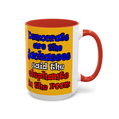 donkeys and elephants - Accent Mug (yellow)