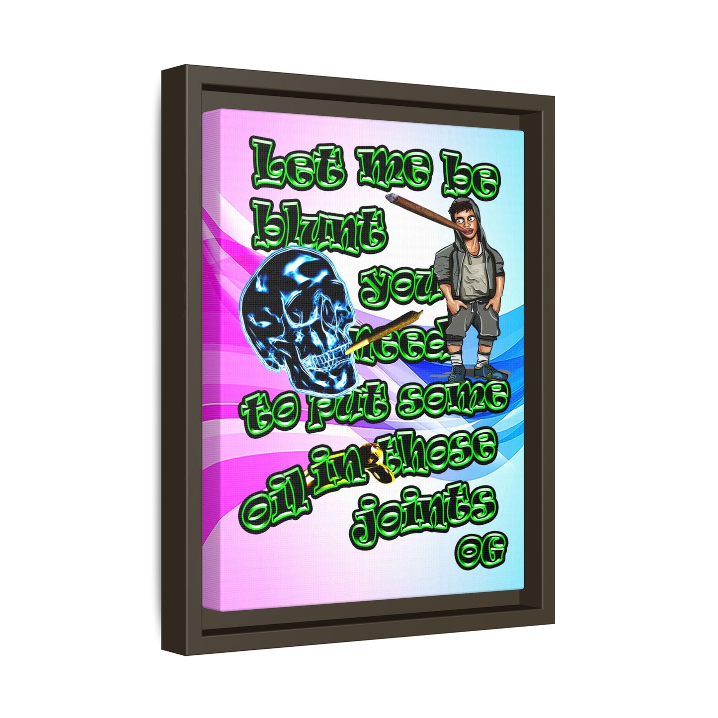 og - framed canvas art (light blue-pink wave)