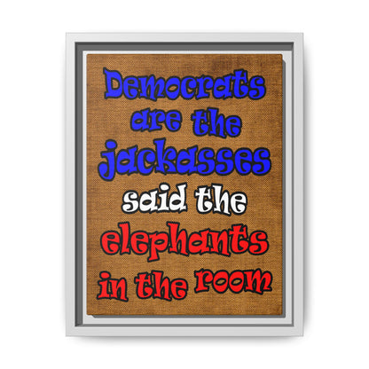 donkeys and elephants - framed canvas art (brown papyrus)