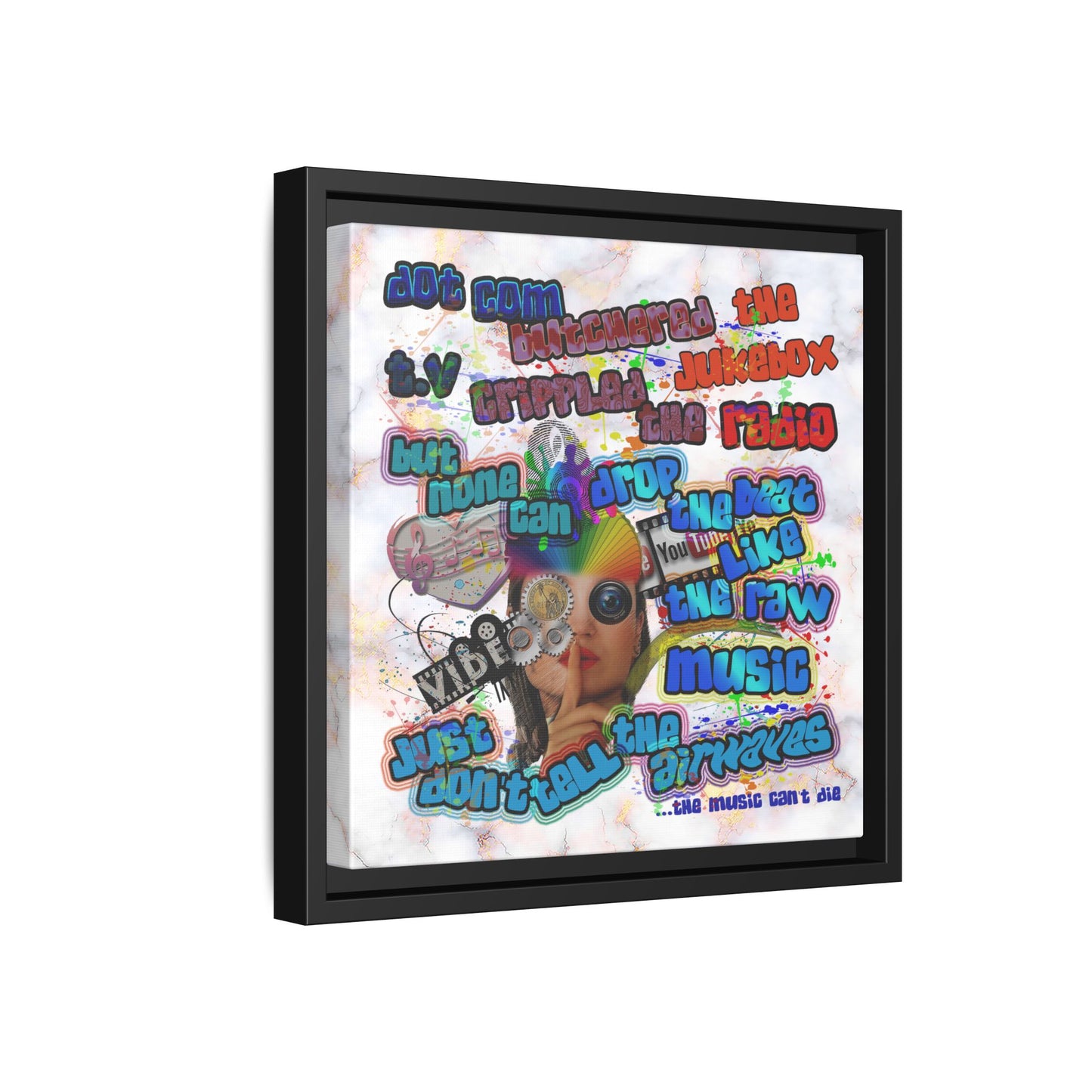 drop the beat - framed canvas art (white marble)