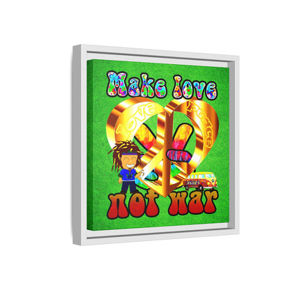 love peace - framed canvas art (green turf)