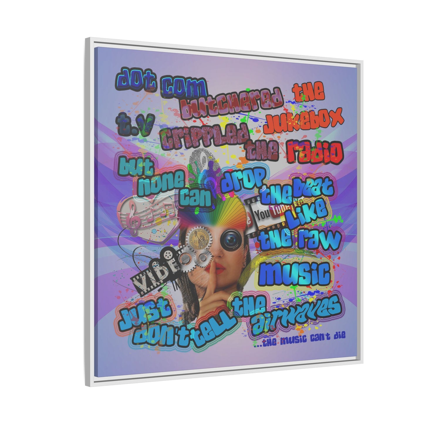 drop the beat - framed canvas art (light blue-pink wave)