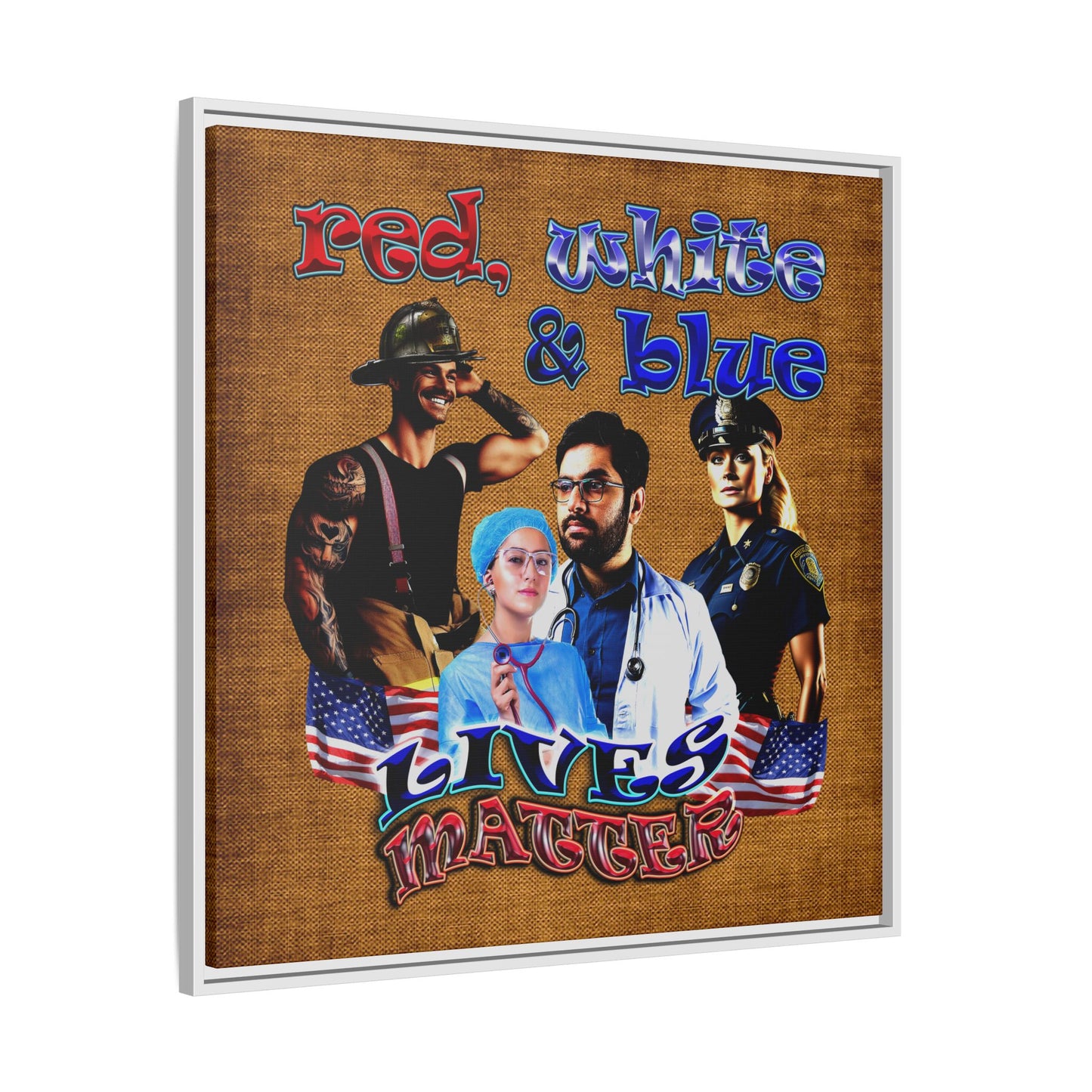rw&b lives matter - framed canvas art (brown papyrus)