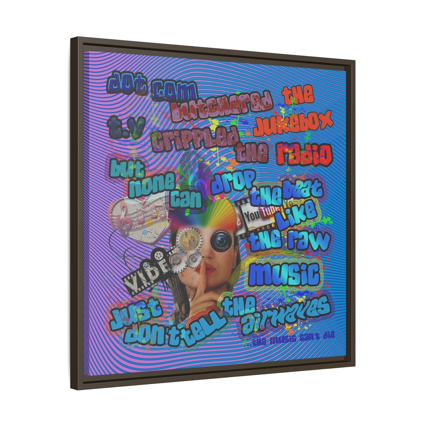 drop the beat - framed canvas art (light blue-purple wave)