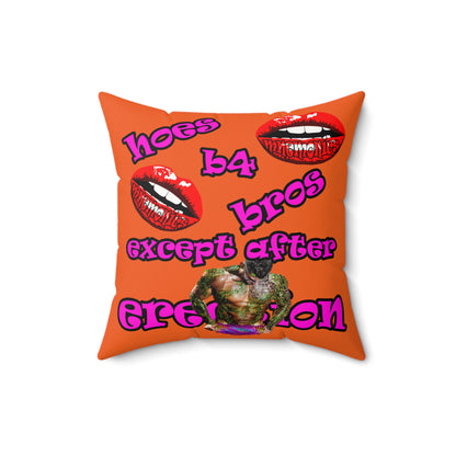 hoes b4 bros - Faux Suede Square Pillow - (orange)