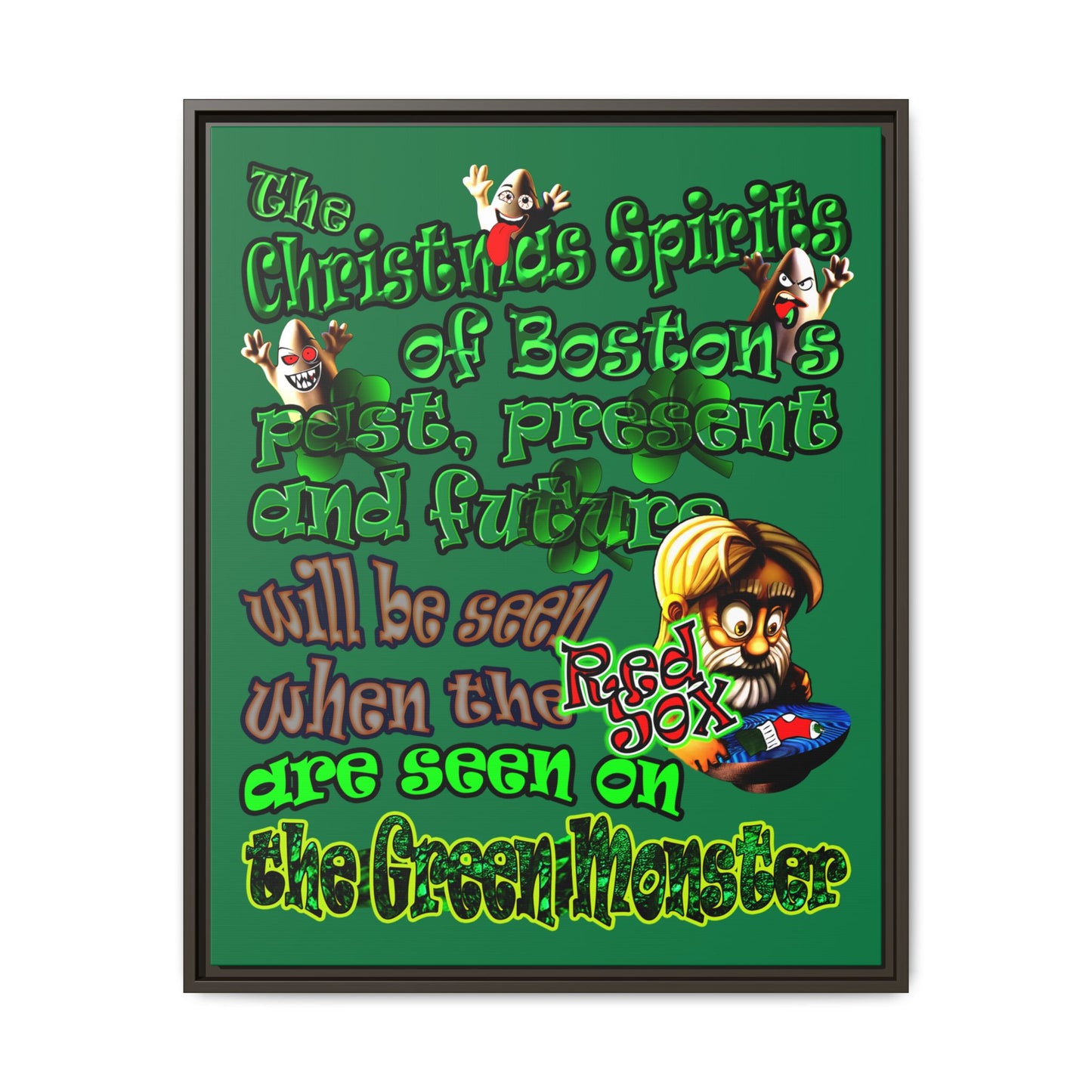 christmas spirits of boston - framed canvas art (dark green)