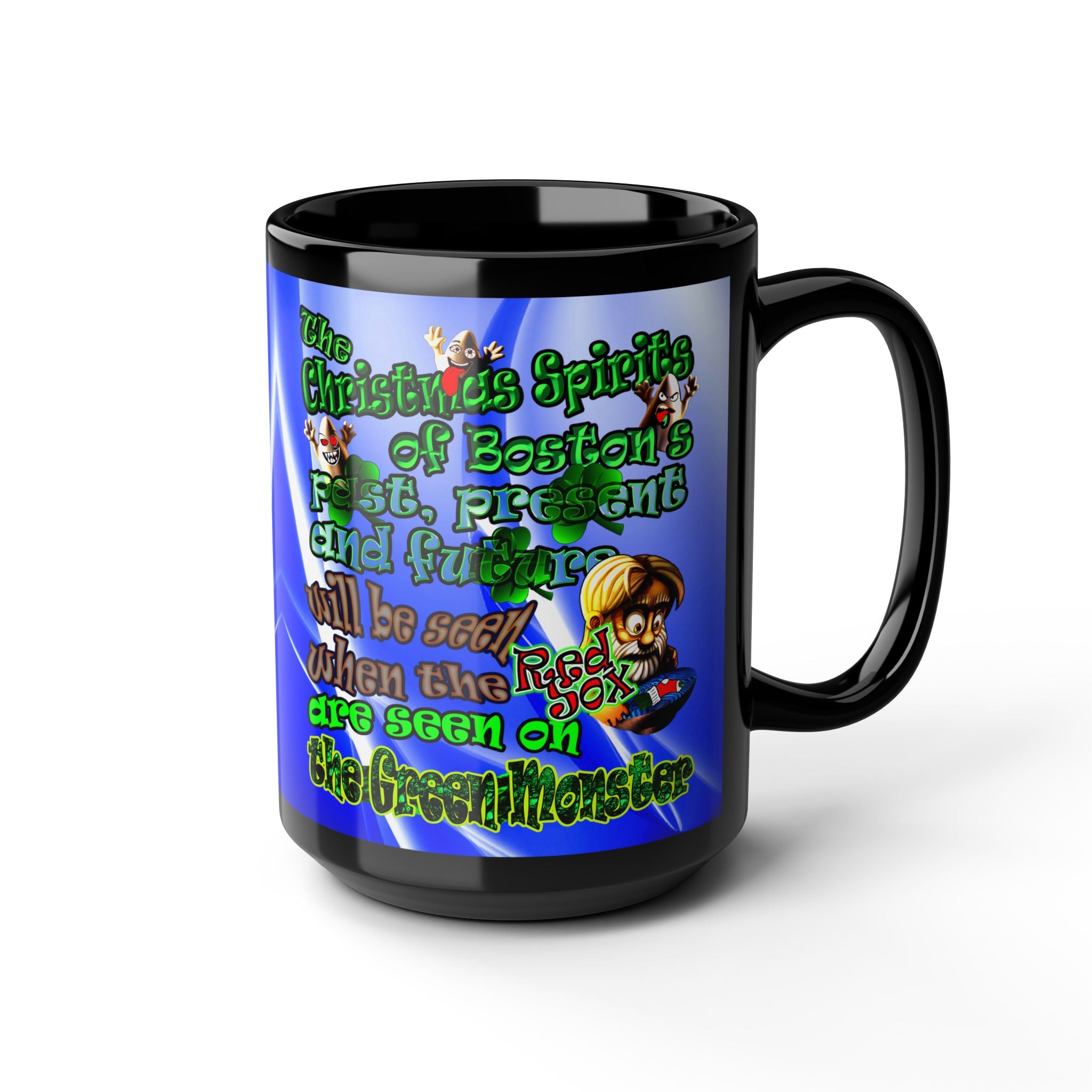 christmas spirits of boston - Black Mug (blue-white wave)