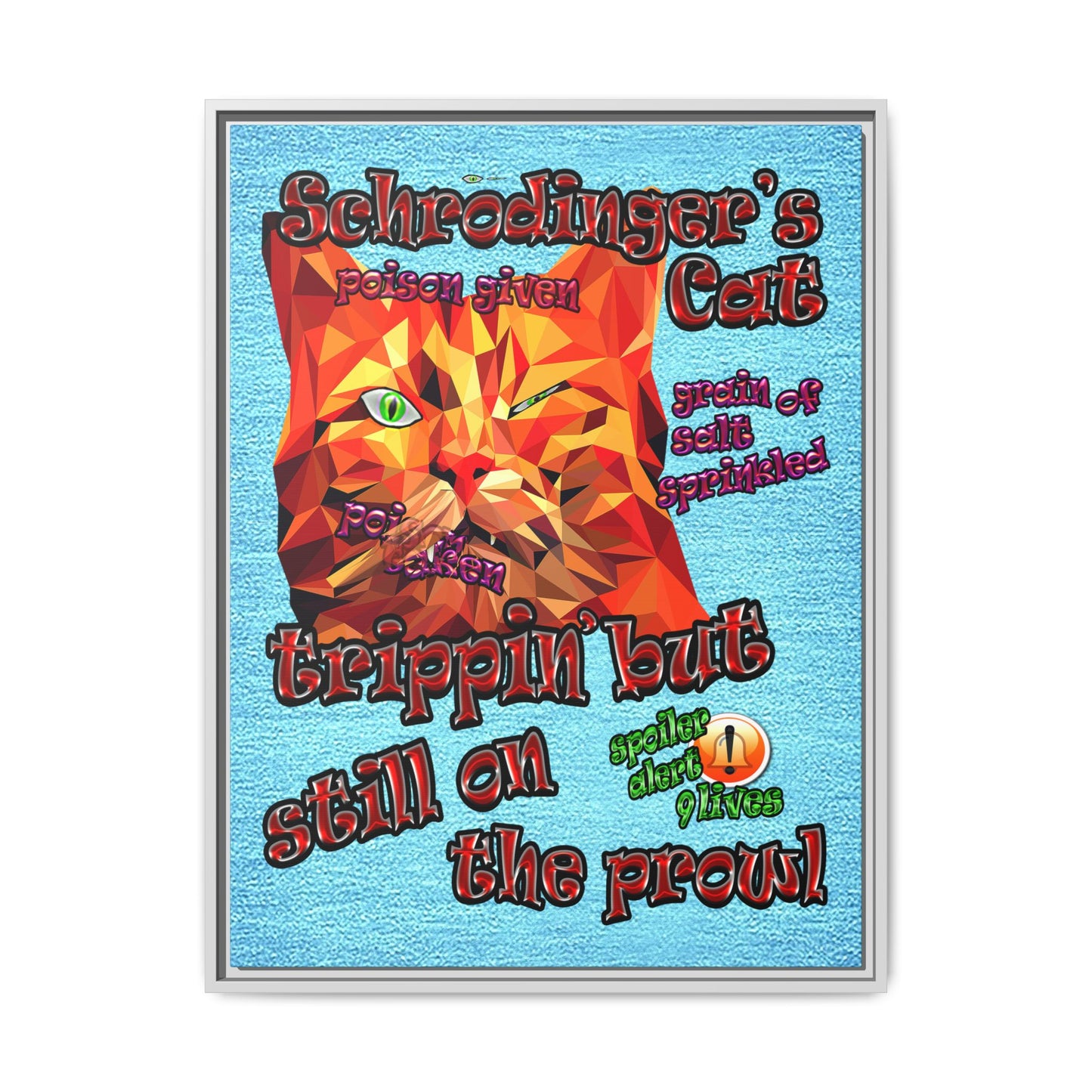 schrodinger's cat - framed canvas art (faded blue)