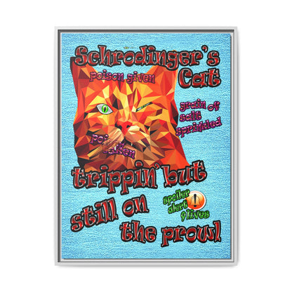 schrodinger's cat - framed canvas art (faded blue)