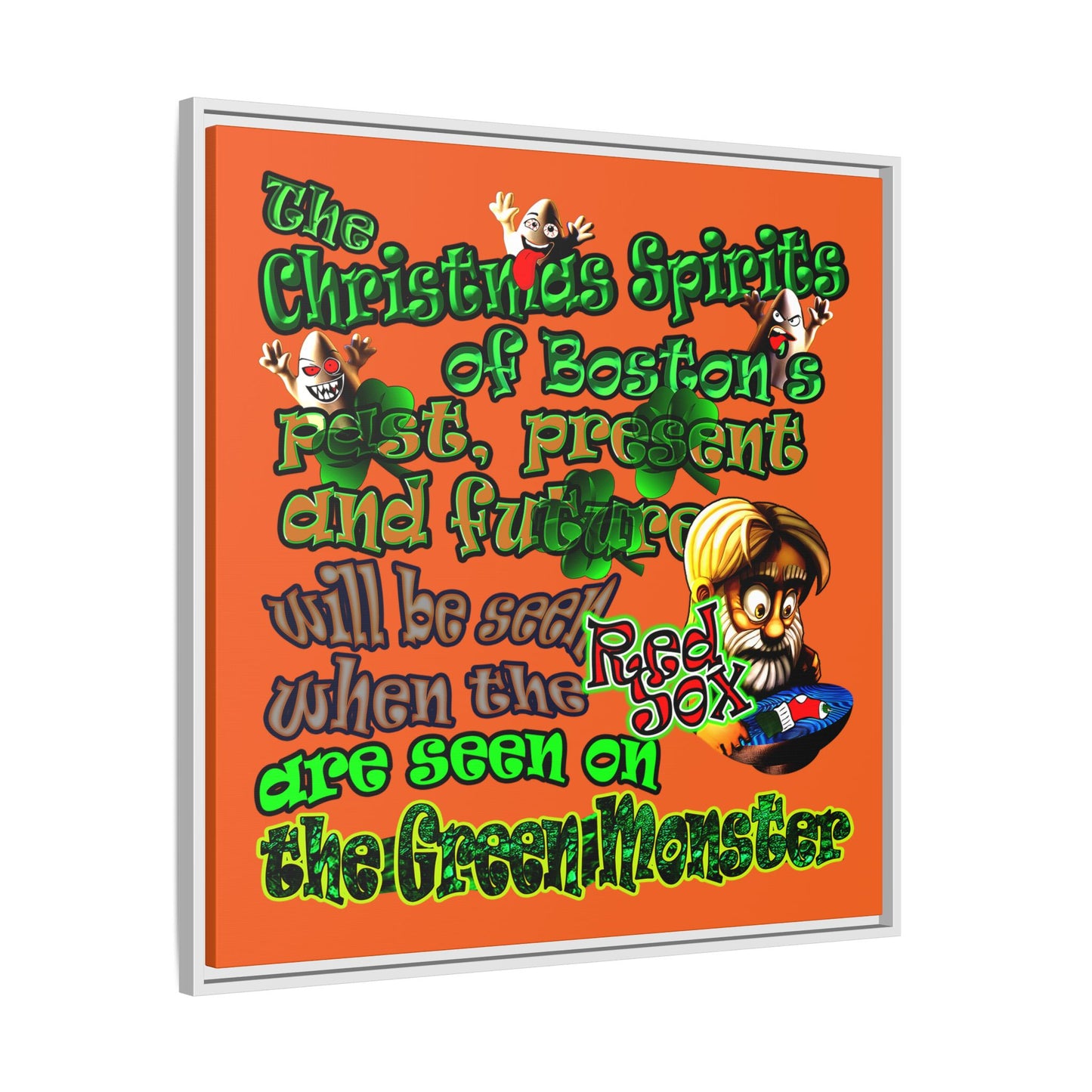 christmas spirits of boston - framed canvas art (orange)