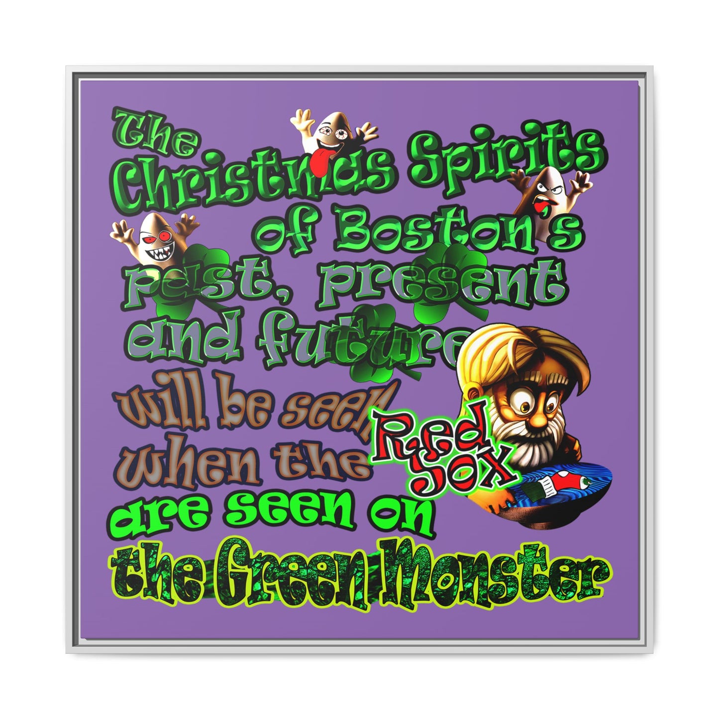 christmas spirits of boston - framed canvas art (light purple)