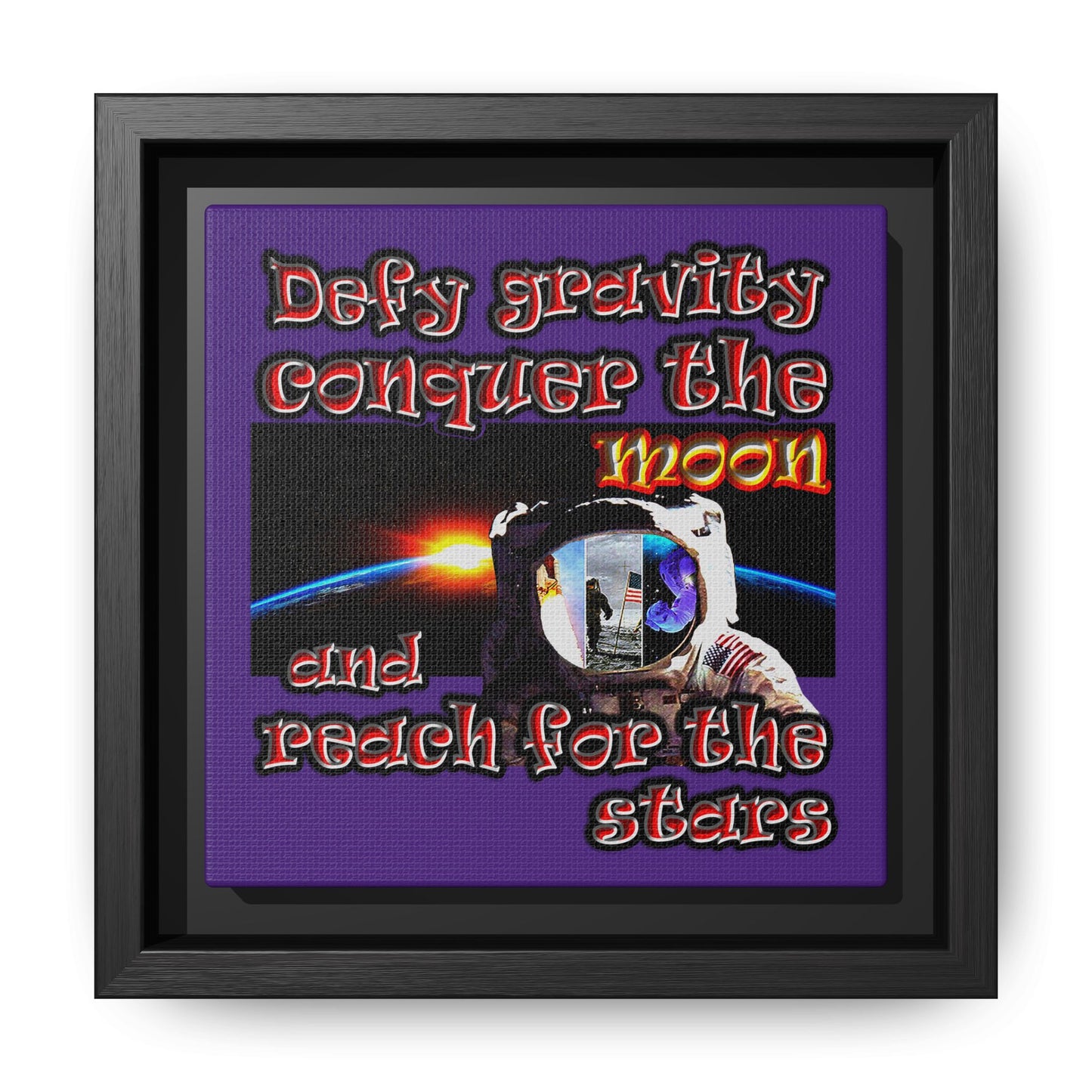 defy conquer reach - framed canvas art (purple)