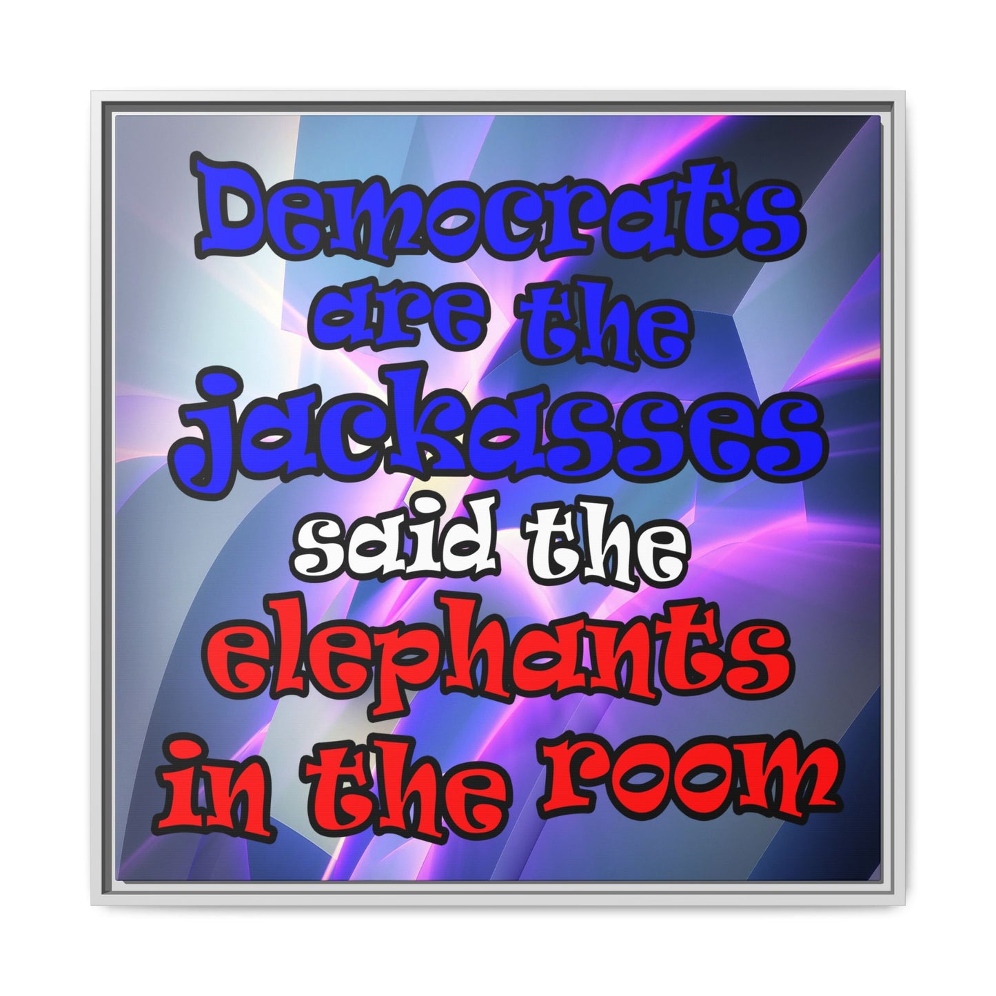 donkeys and elephants - framed canvas art (grey-pink wave)