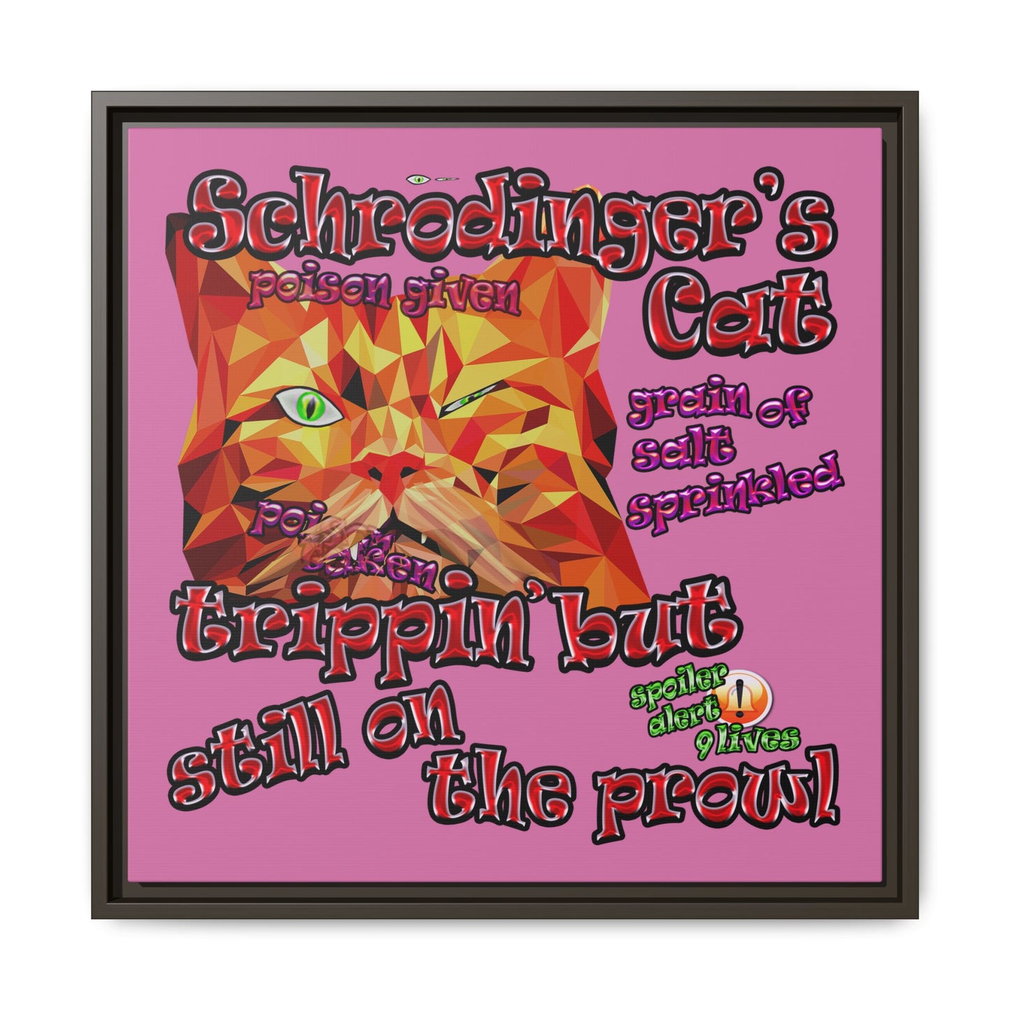 schrodinger's cat - framed canvas art (light pink)