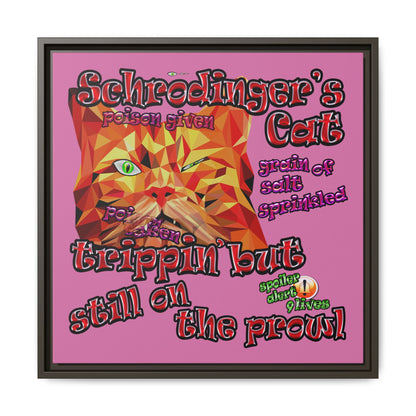 schrodinger's cat - framed canvas art (light pink)