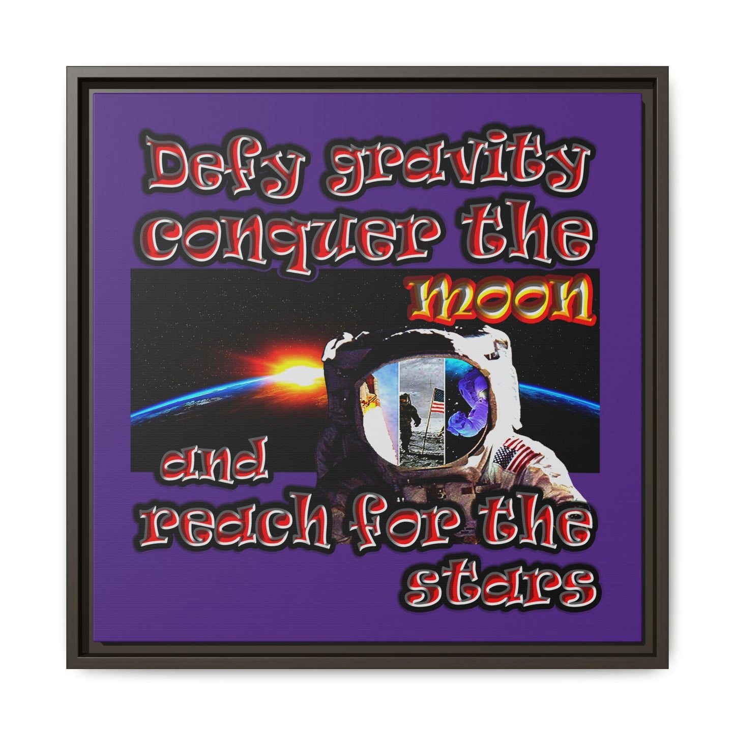 defy conquer reach - framed canvas art (purple)