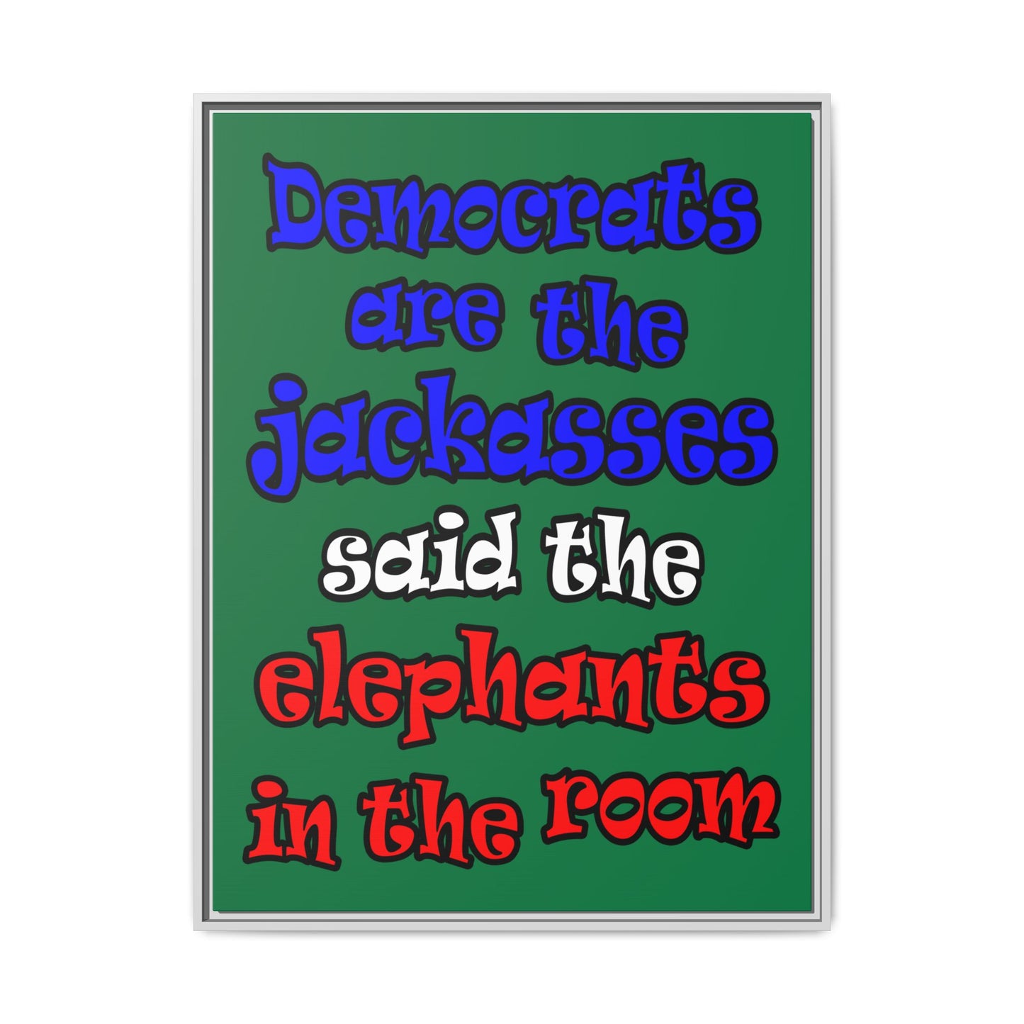 donkeys and elephants - framed canvas art (dark green)