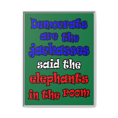 donkeys and elephants - framed canvas art (dark green)