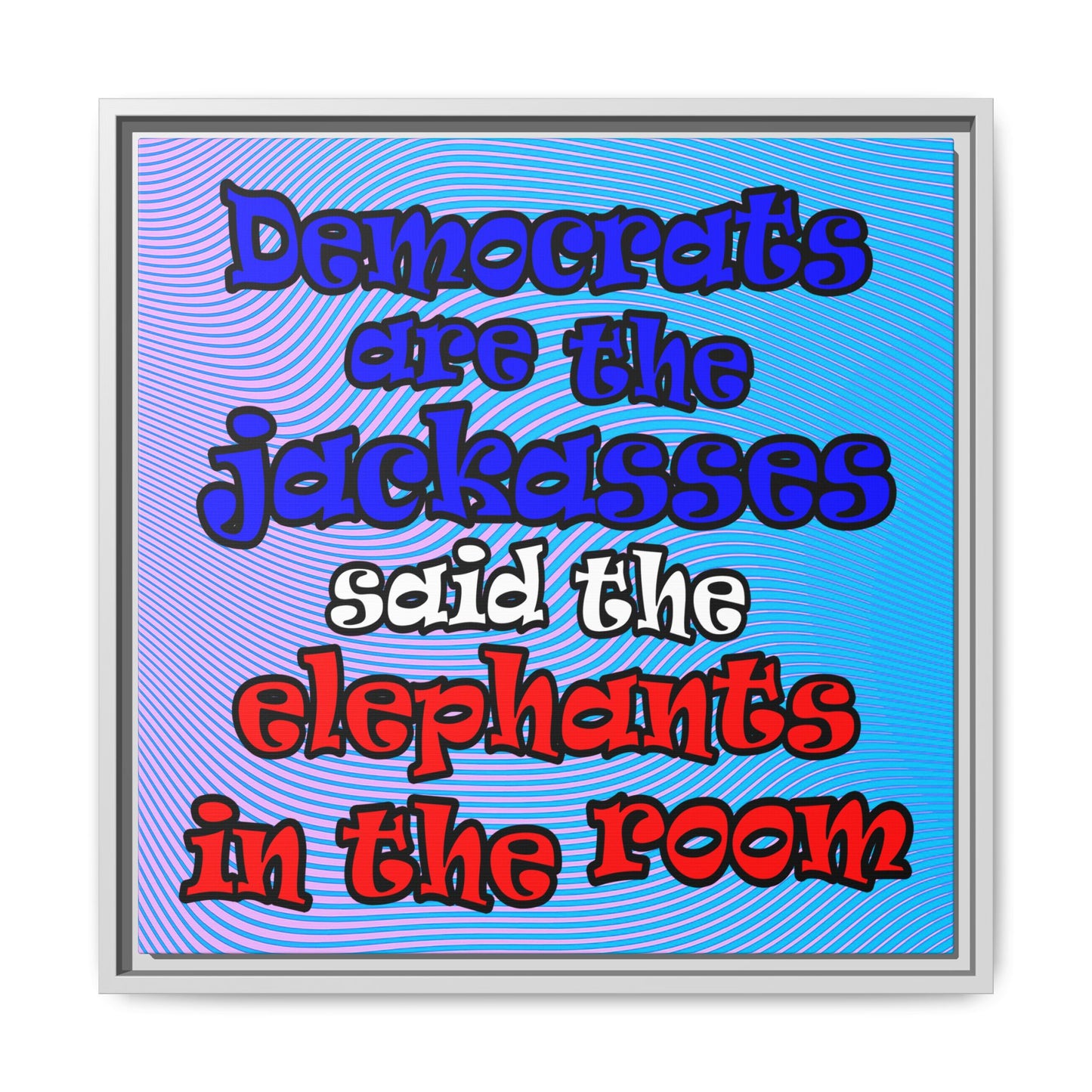 donkeys and elephants - framed canvas art (light blue-purple wave)