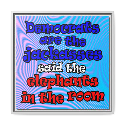 donkeys and elephants - framed canvas art (light blue-purple wave)