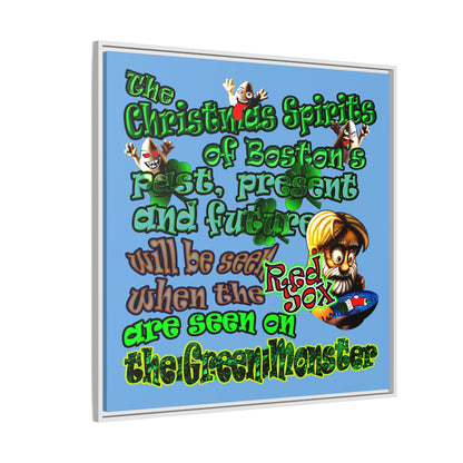 christmas spirits of boston - framed canvas art (light blue)