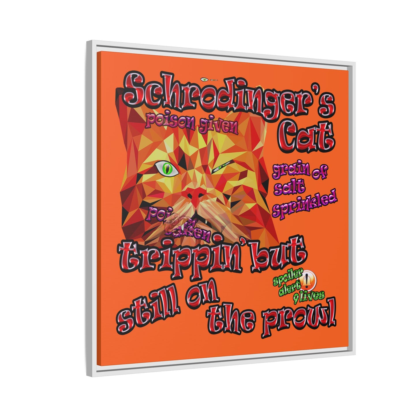 schrodinger's cat - framed canvas art (orange)