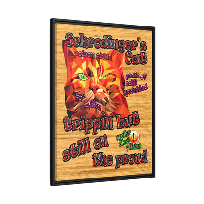 schrodinger's cat - framed canvas art (butterscotch wood finish)