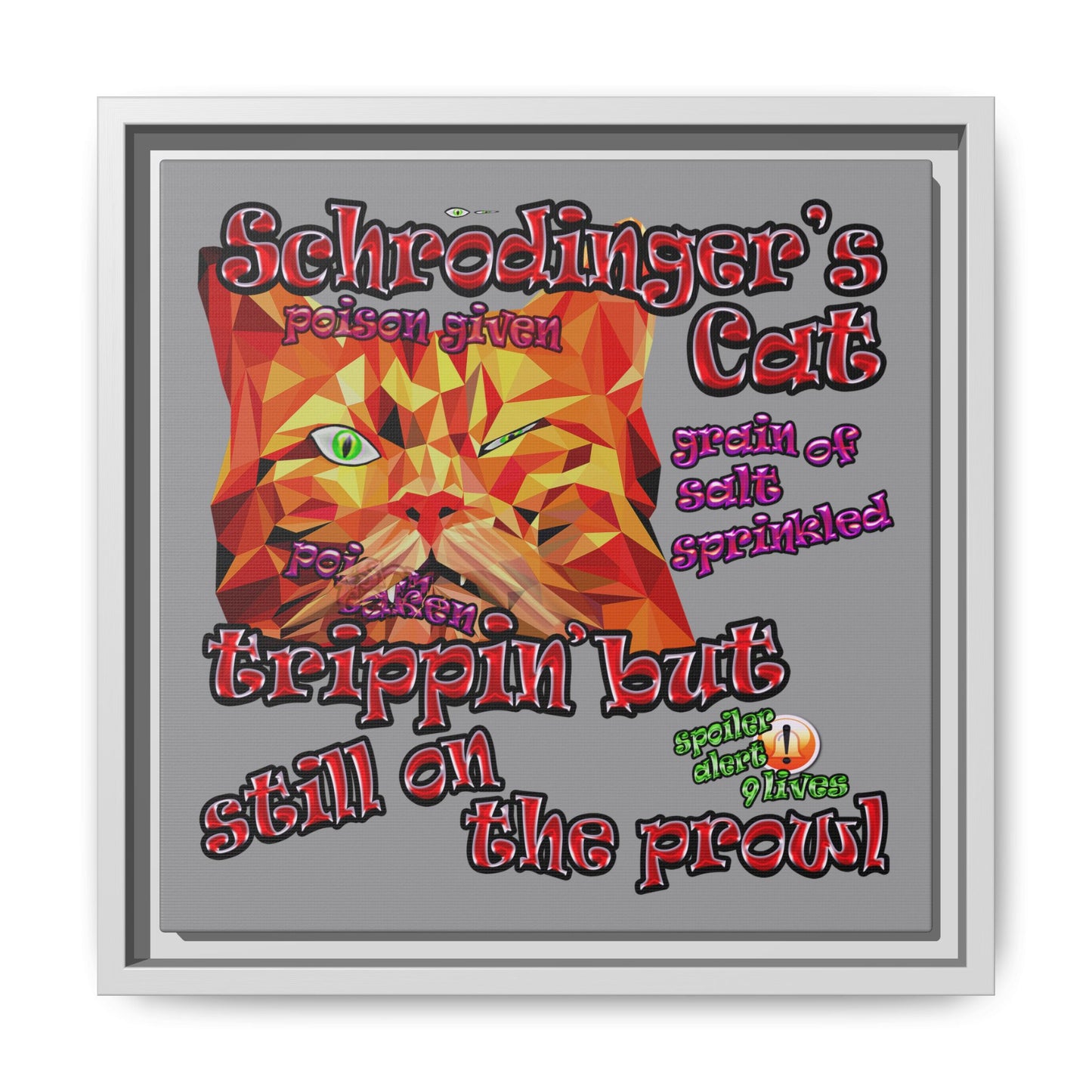 schrodinger's cat - framed canvas art (grey)