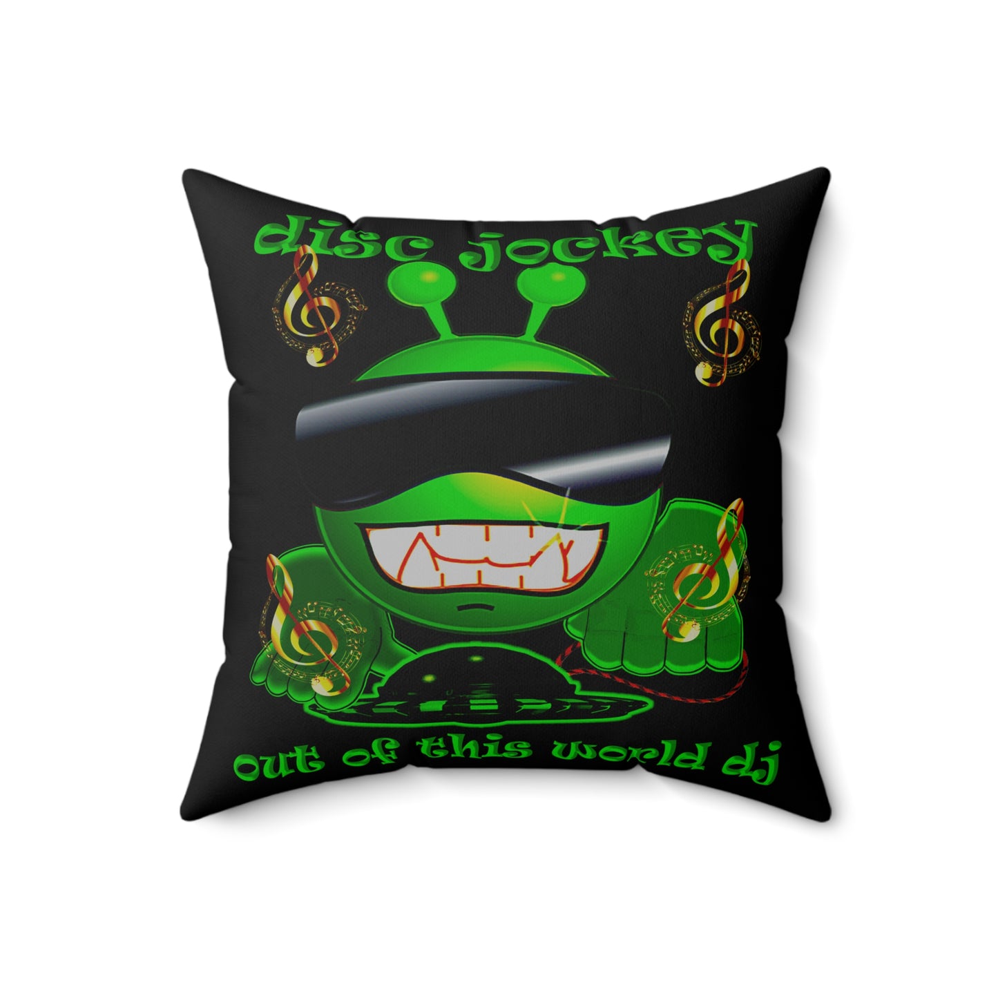 disc jockey - Spun Polyester Square Pillow - (black)