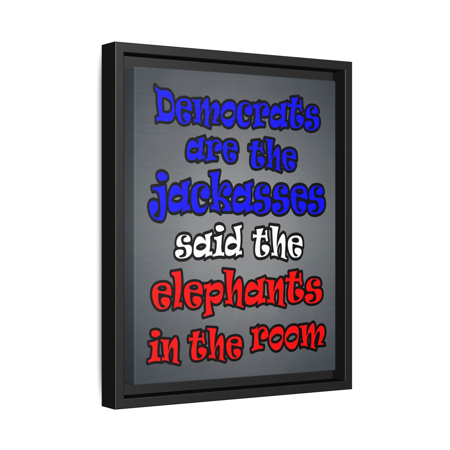 donkeys and elephants - framed canvas art (grey-light grey)