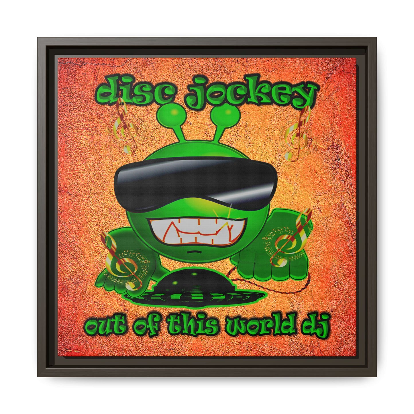 disc jockey - framed canvas art (burnt orange)