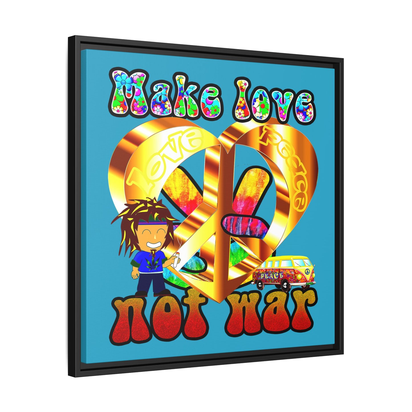 love peace - framed canvas art (turquoise)