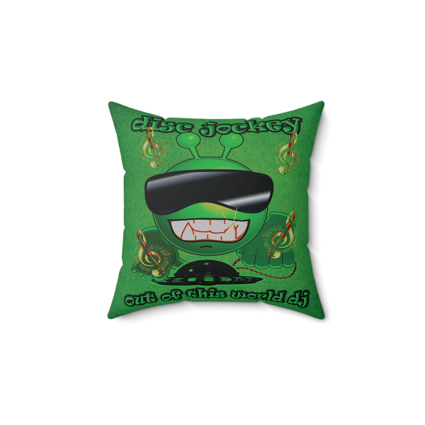 disc jockey - Spun Polyester Square Pillow - (green turf)