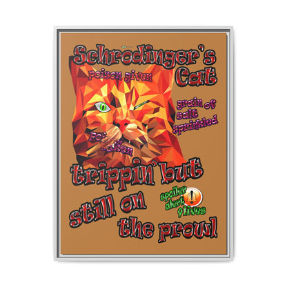 schrodinger's cat - framed canvas art (light brown)