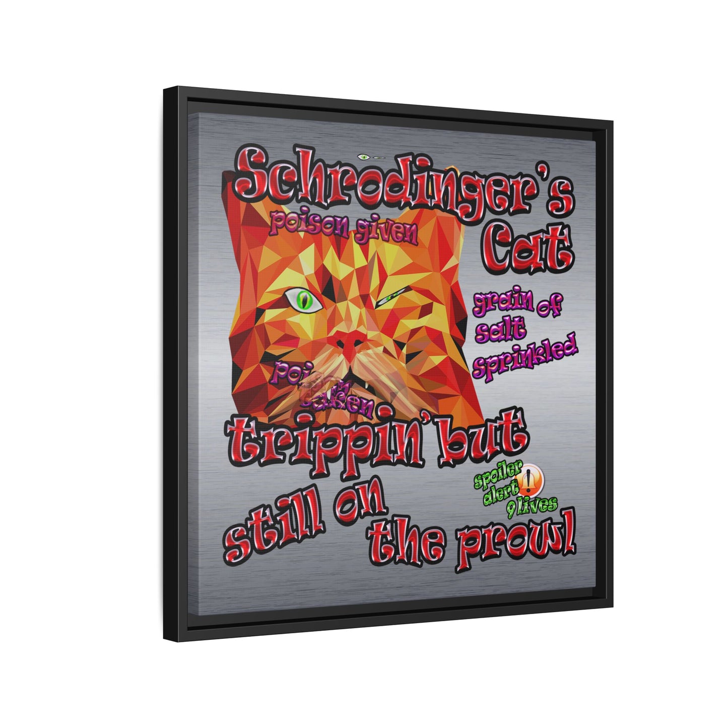 schrodinger's cat - framed canvas art (brushed nickel)
