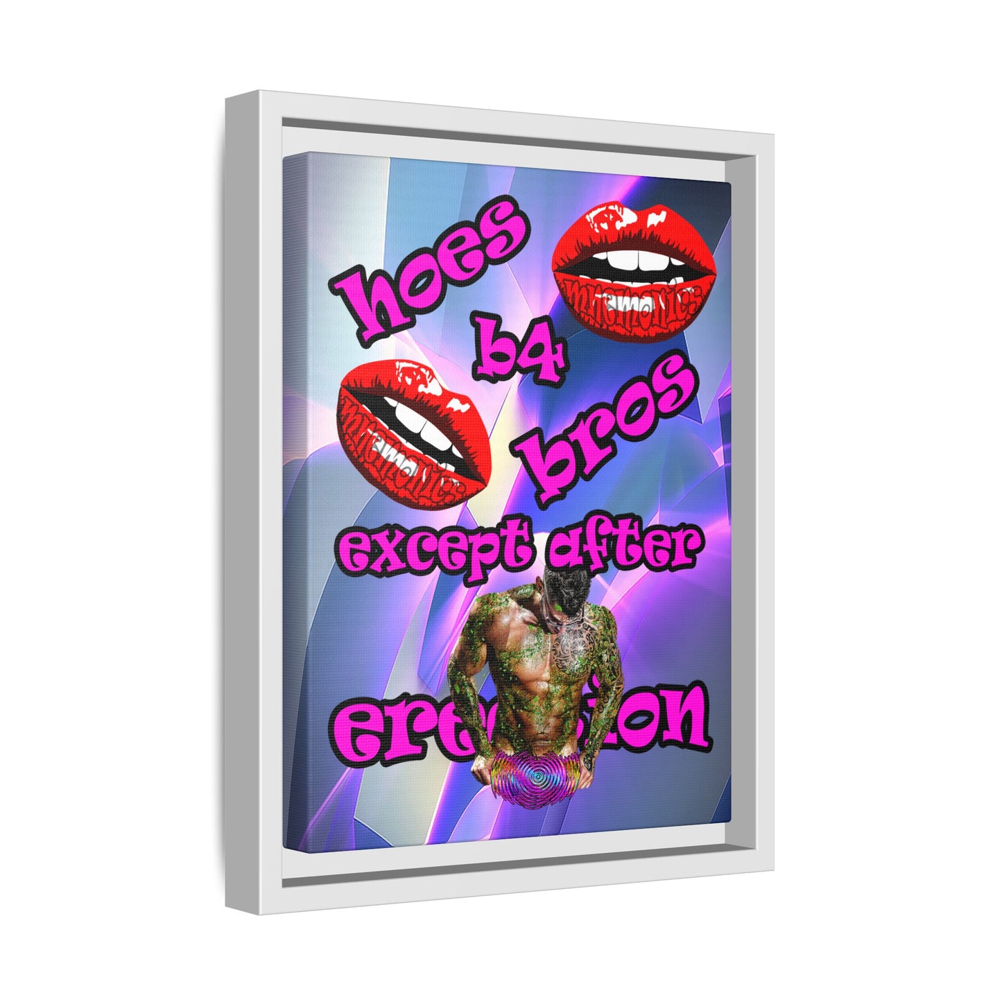 hoes b4 bros - framed canvas art (grey-pink wave)