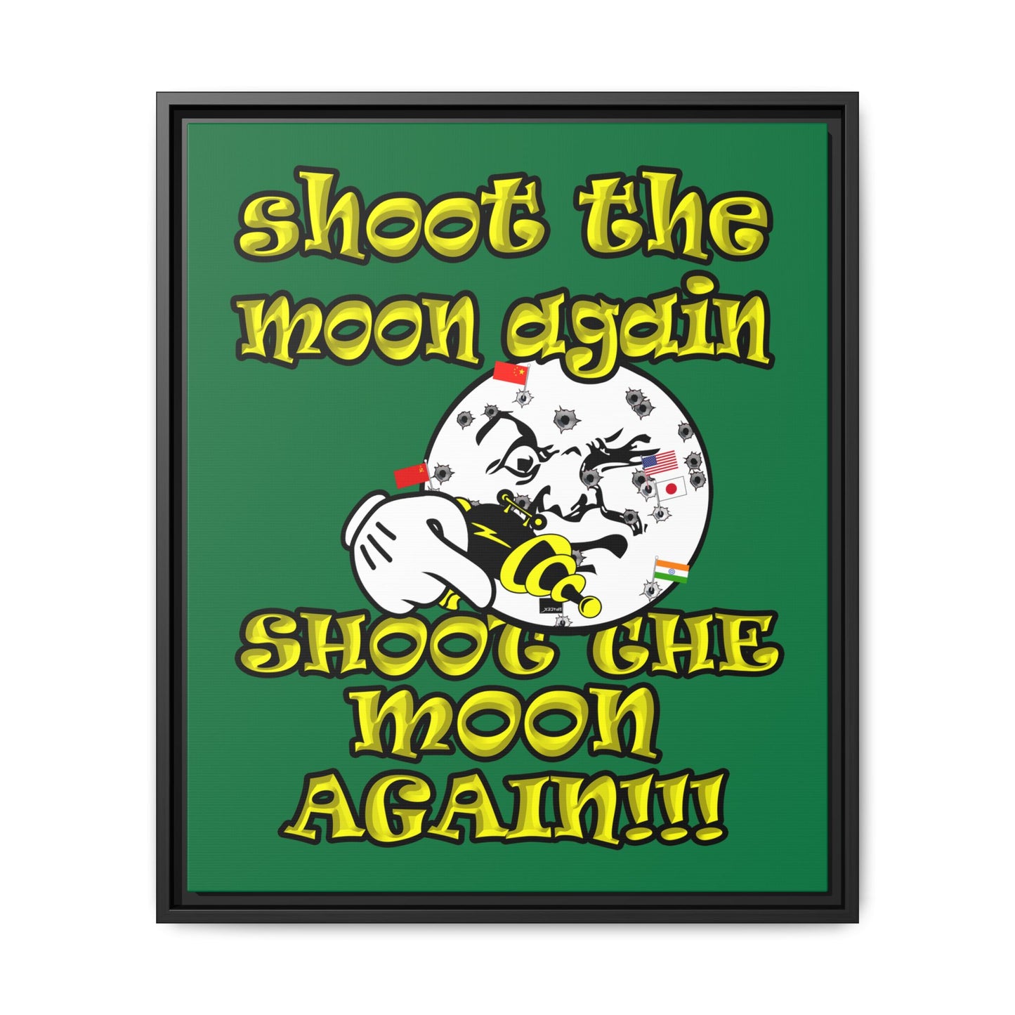 shoot the moon again - framed canvas art (dark green)